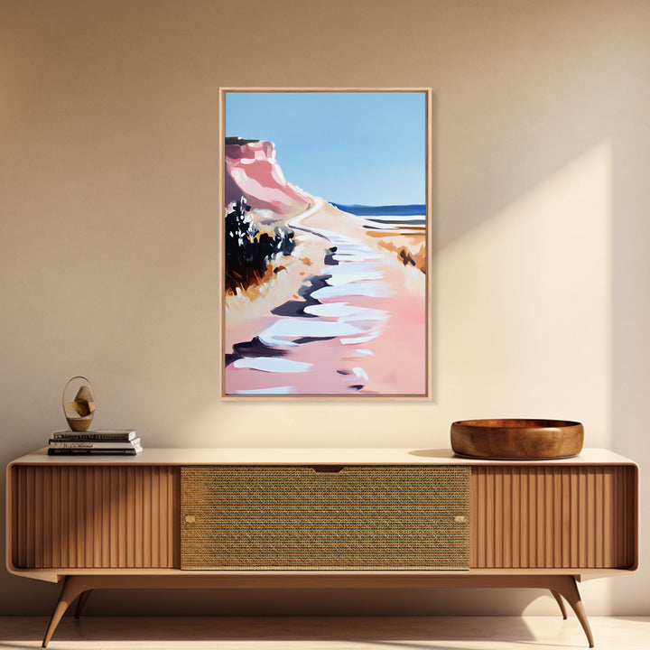 Coastal Path, Scenic Ocean Trail, Seaside Cliffs Art, Framed Canvas Print, Nautical Wall Decor, Beach House Aesthetic Artwork