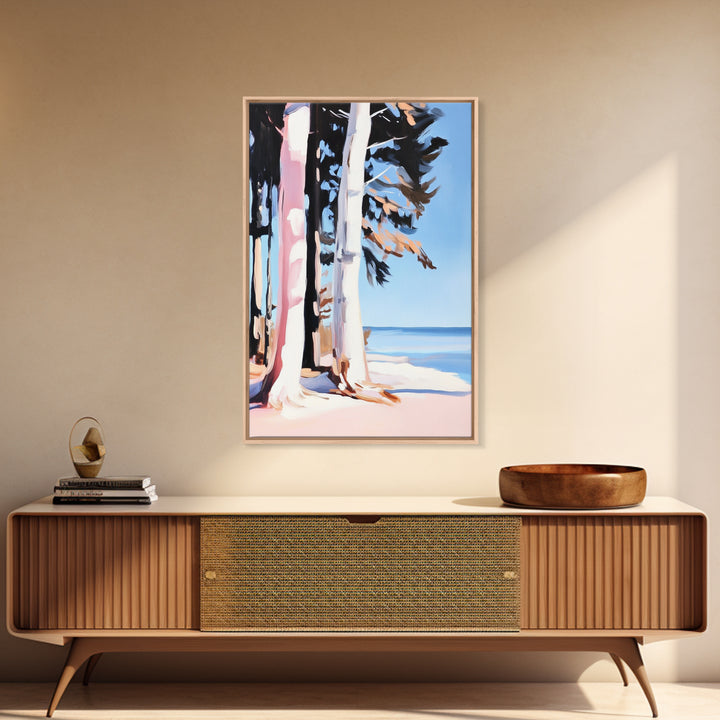 Birch Trees, Lakeside Forest Art, Nature Landscape Print, Framed Canvas Print, Rustic Cabin Decor, Modern Minimalist Wall Art