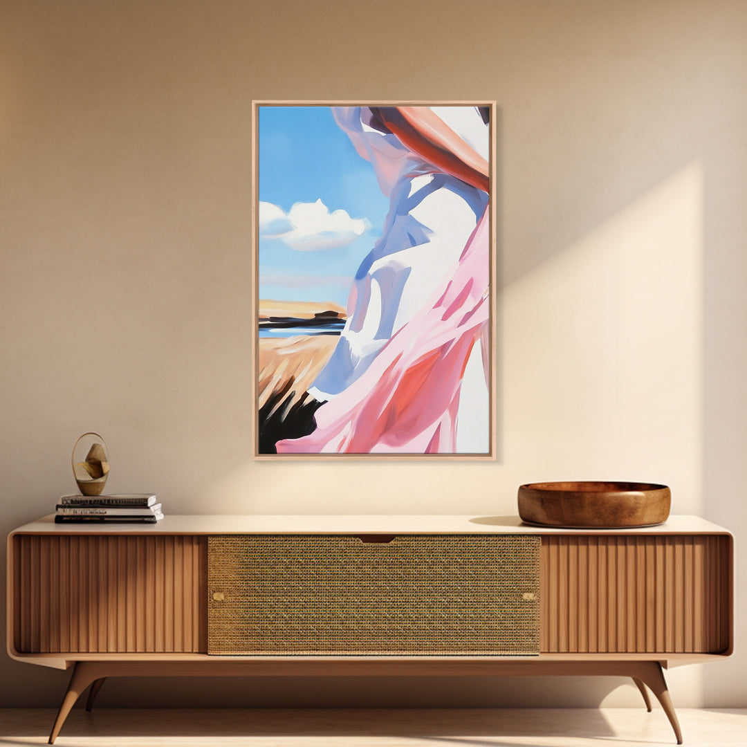 Coastal Breeze, Flowing Dress, Beach Aesthetic, Minimalist Art, Modern Home Decor, Living Room Wall Art, Framed Canvas Print