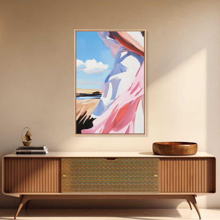 Coastal Breeze, Flowing Dress, Beach Aesthetic, Minimalist Art, Modern Home Decor, Living Room Wall Art, Framed Canvas Print