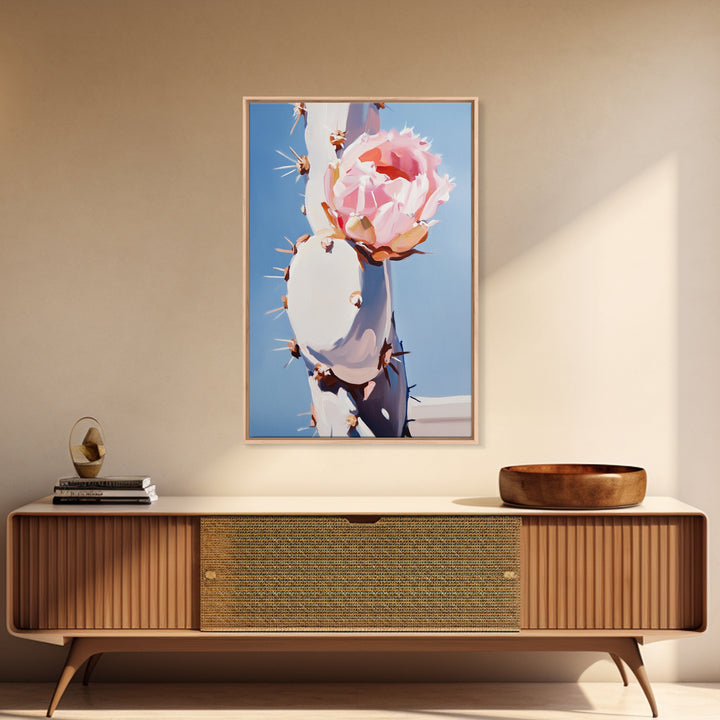 Cactus, Blooming Flower, Desert, Framed Canvas Print, Southwest Wall Art, Boho Aesthetic, Nature Decor, Botanical Art, Bedroom Art