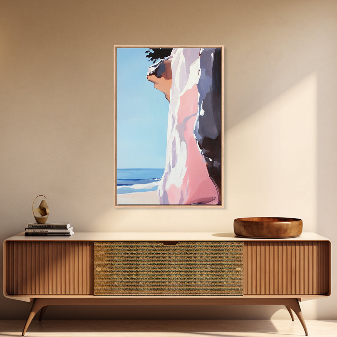 Ocean Cliff, Coastal Landscape Art, Seaside Print, Beach House Decor, Natural Tones, Framed Canvas Print, Modern Wall Art, Gift