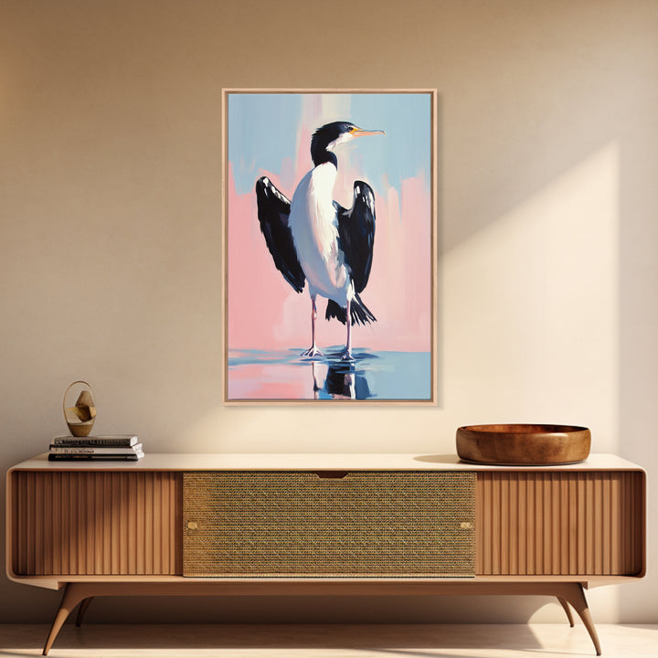 Coastal Bird Art, Modern Seabird Painting, Pastel Beach Decor, Contemporary Animal Print, Framed Canvas Print, Living Room Wall Art