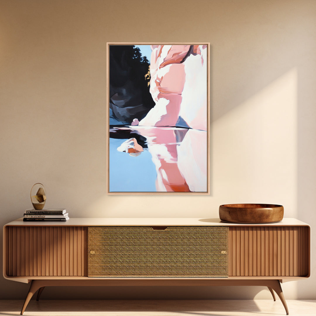 Canyon Reflection Art, Abstract Landscape Painting, Earthy Modern Decor,Nature Wall Print, Framed Canvas Print, Living Room Wall Art