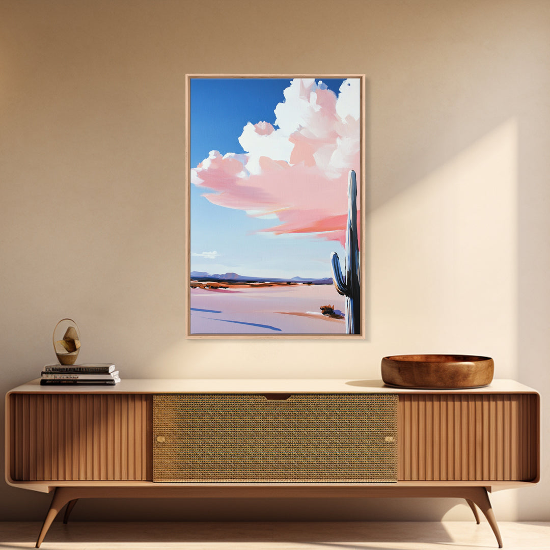 Desert Cactus Art, Southwestern Landscape Painting, Warm Boho Decor, Modern Nature Print, Framed Canvas Print, Living Room Wall Art