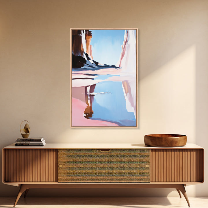 Canyon Lake View, Abstract Western Landscape, Earthy Desert Colors, Modern Nature Art, Framed Canvas Print, Entryway Wall Art