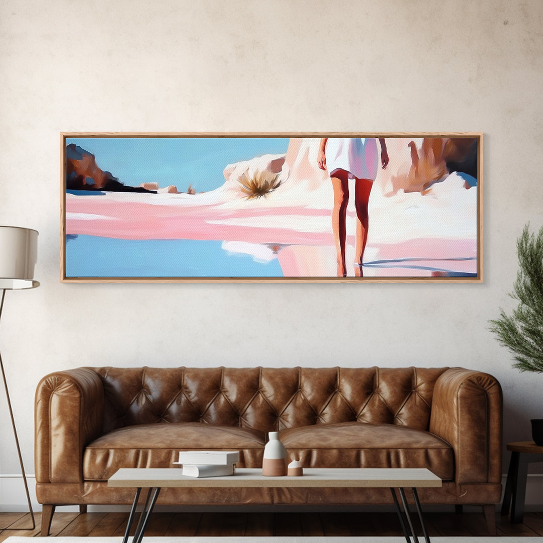 Desert Mirage, Ethereal Landscape, Sunlit Horizon, Framed Canvas Print, Pastel Canyon Scene, Boho Wall Decor, Minimalist Western Art