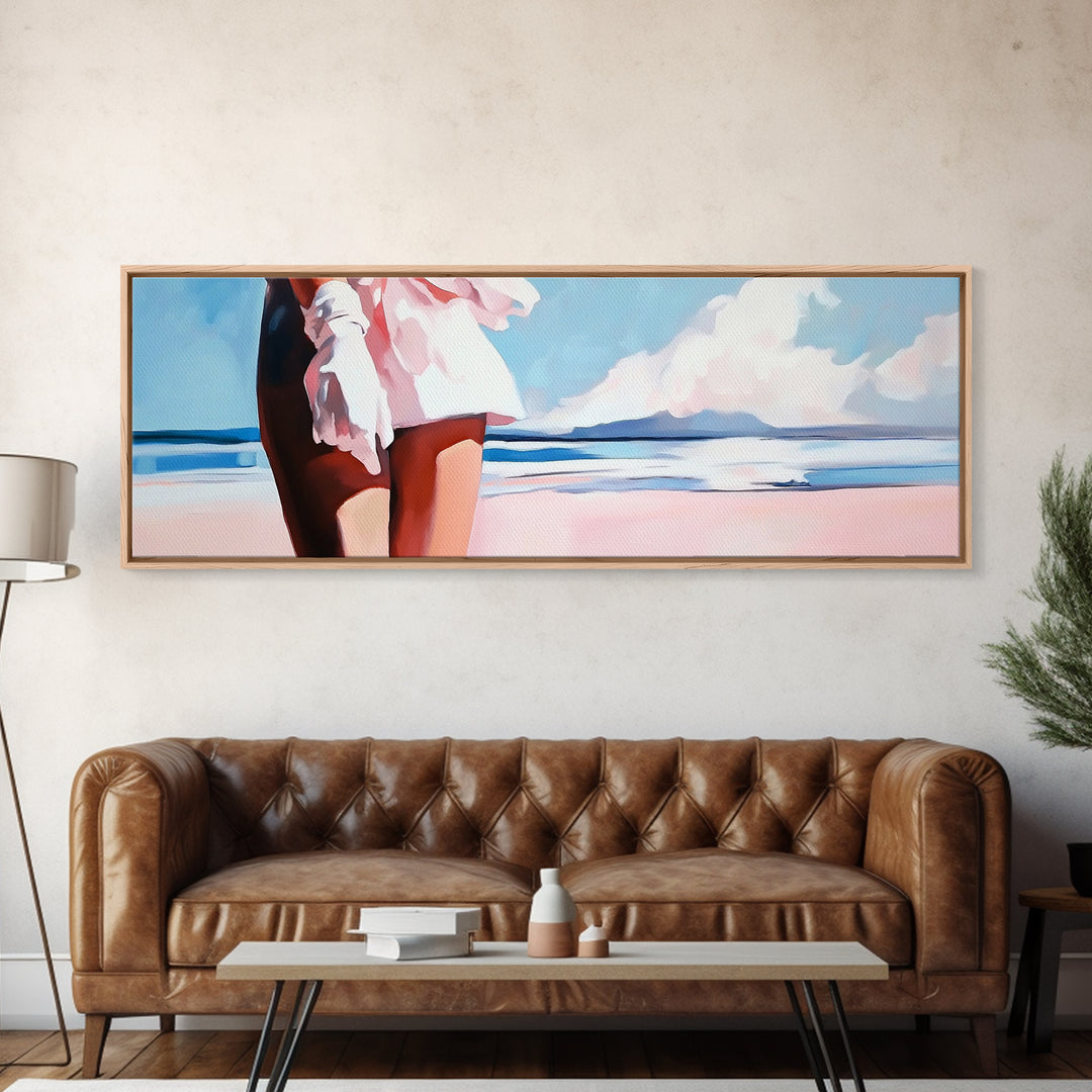 Ocean Breeze, White Dress, Canvas Print, Beach Wall Art, Minimalist Art, Relaxing Home Decor, Blue Sky Painting, Modern Wall Art
