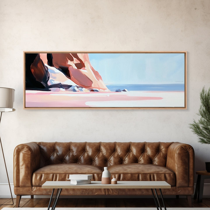 Cliffside View, Blue Sea, Framed Canvas Print, Coastal Landscape, Minimalist Art, Nature Wall Art, Boho Home Decor, Summer Aesthetic