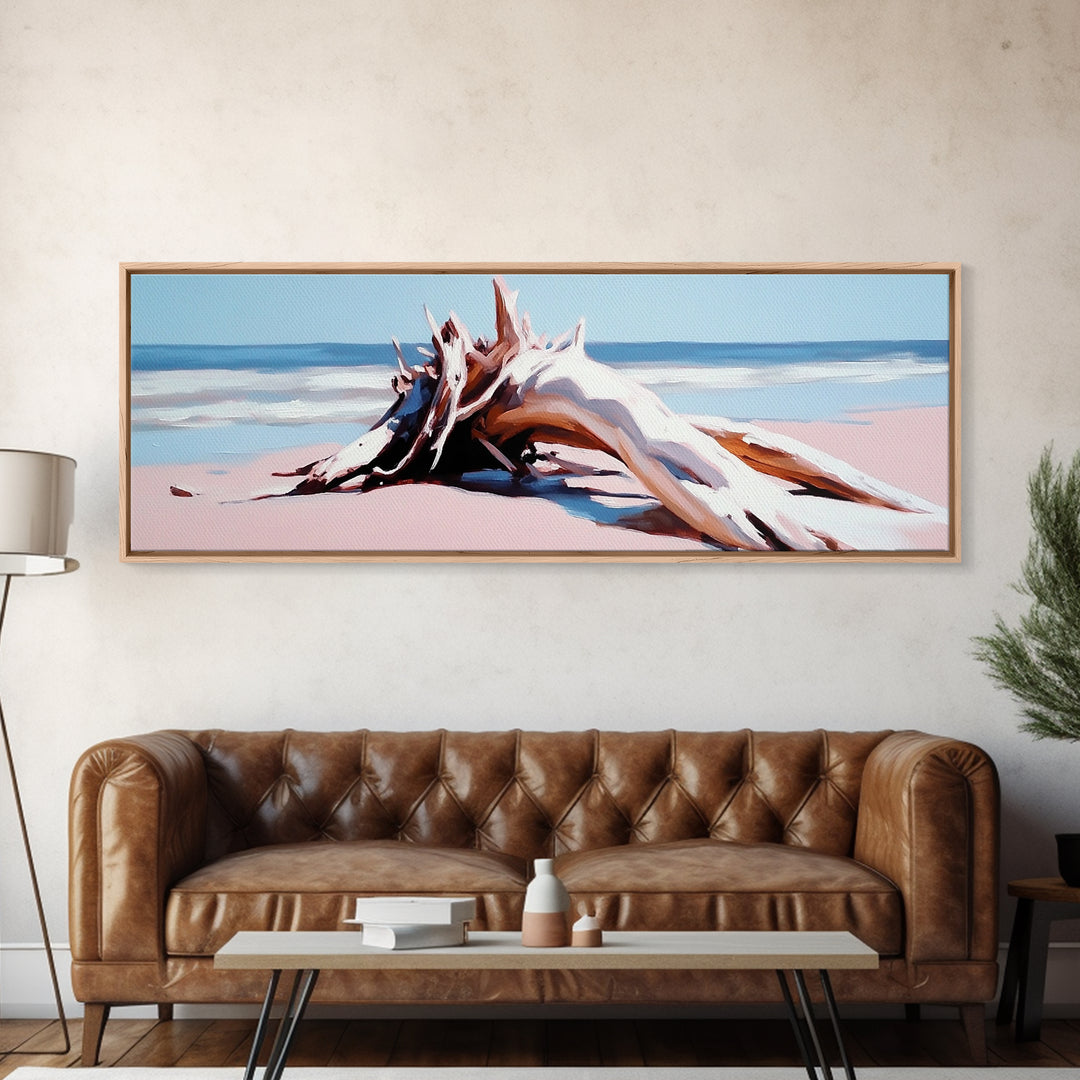 Beach Driftwood, Coastal Art, Seaside Wall Decor, Nature Painting, Canvas Print, Living Room Wall Art, Modern Beach House Art