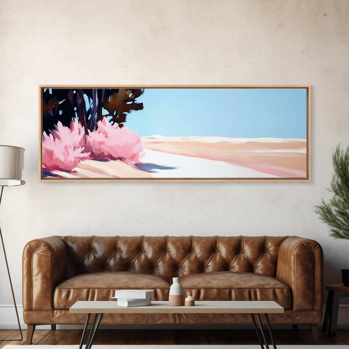 Desert Bloom, Minimalist Landscape, Soft Pastel Art, Tranquil Nature Scene, Canvas Print, Living Room Wall Art, Modern Boho Decor