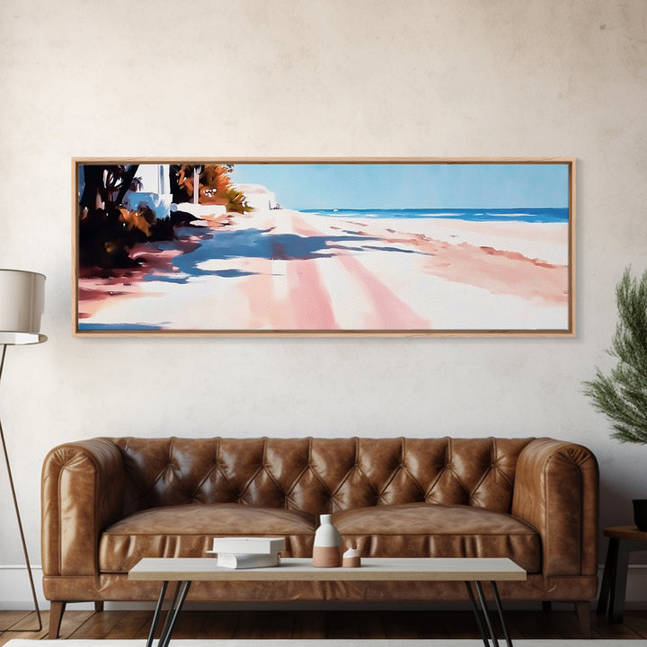Coastal Path, Serene Seascape, Tropical Getaway, Warm Beach Scene, Canvas Print, Living Room Wall Art, Modern Coastal Decor