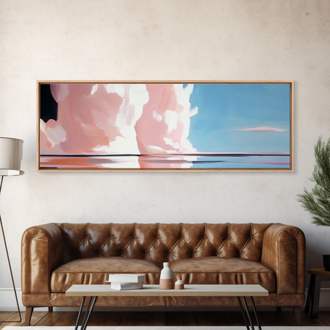 Pink Clouds, Ocean Reflection, Dreamy Sky, Framed Canvas Print, Surreal Landscape, Coastal Wall Art, Minimalist Decor, Bedroom Art