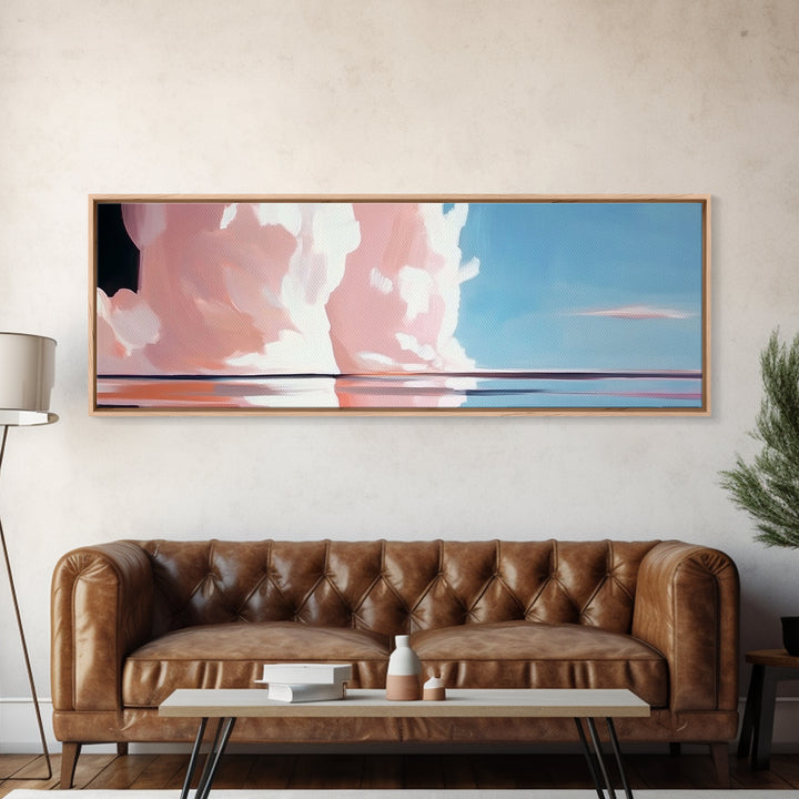Pink Clouds, Ocean Reflection, Dreamy Sky, Framed Canvas Print, Surreal Landscape, Coastal Wall Art, Minimalist Decor, Bedroom Art