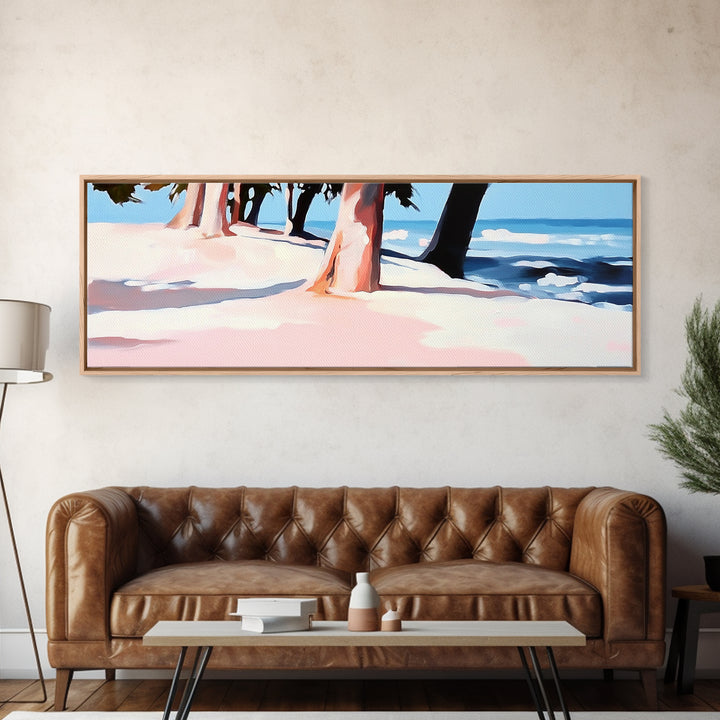 Coastal Trees, Beach Landscape, Ocean View, Framed Canvas Print, Modern Wall Art, Minimalist Decor, Living Room Art, Tropical Artwork