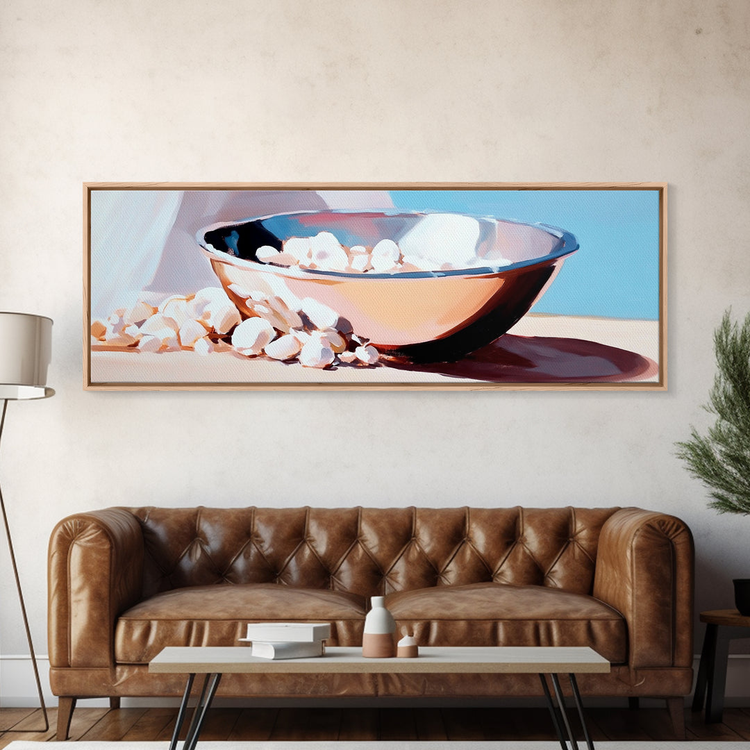 Bowl, Marshmallows, Cozy Winter Aesthetic, Canvas Print, Kitchen Wall Art, Modern Still Life, Warm Neutral Decor, Minimalist Home