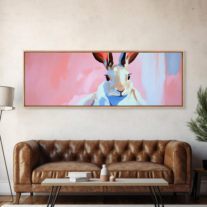 Bunny Portrait, Cute Animal Art, Soft Pastel Aesthetic, Whimsical Home Decor, Nursery Design, Easter Wall Decor, Framed Canvas Print