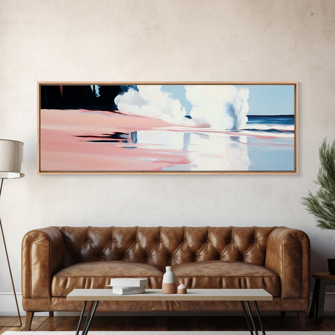 Crashing Waves, Pink and Blue, Coastal Art, Modern Wall Decor, Beach House Aesthetic, Minimalist Surf Art, Canvas Print, Serene Seascape