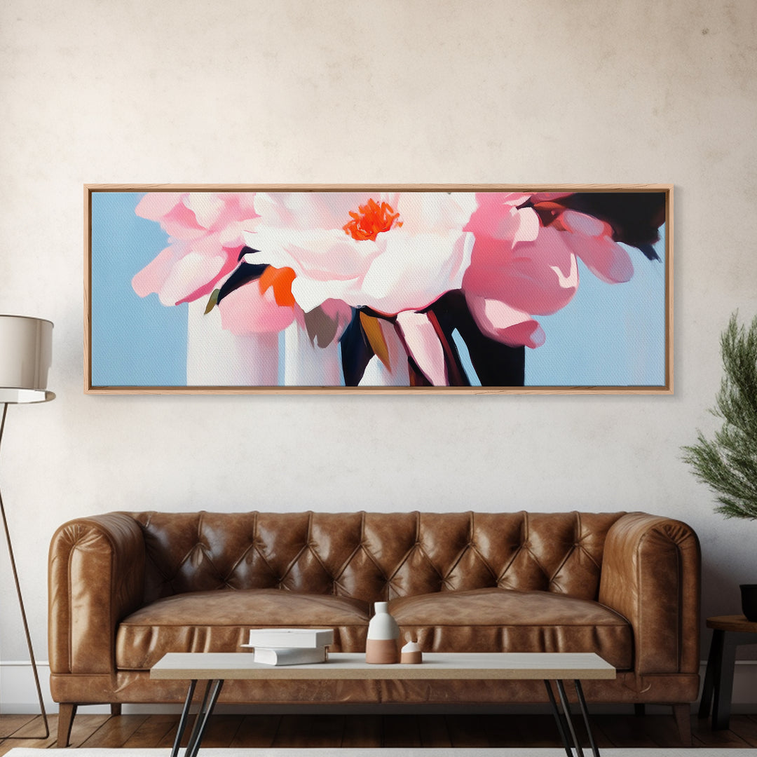 Pink Peonies, romantic floral wall art, modern botanical print, feminine home decor, shabby chic style, framed canvas print, bedroom art