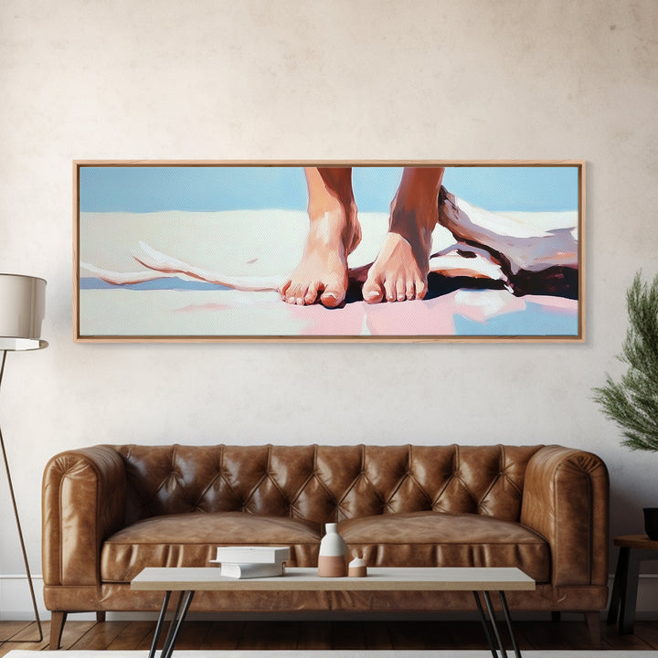 Barefoot Beach, coastal boho wall art, summer relaxation print, modern ocean decor, minimalist nature artwork, framed canvas print