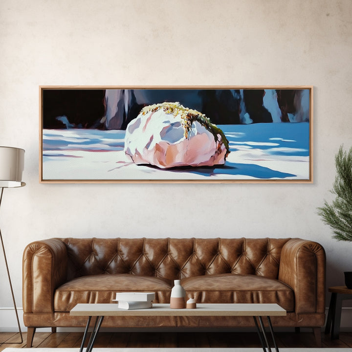 Rock With Moss, Nature Art, Office Wall Art, Framed Canvas Print, Tranquil Landscape, Serene Home Decor, Modern Minimalist Artwork