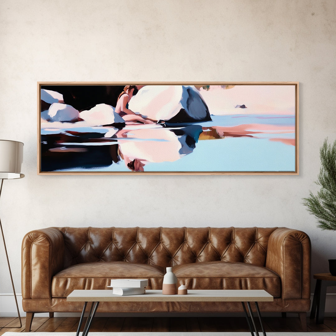 Ocean Breeze, Coastal Bliss, Beach Reflection, Pastel Waves, Canvas Print, Modern Art, Living Room Wall Art, Large Wall Decor