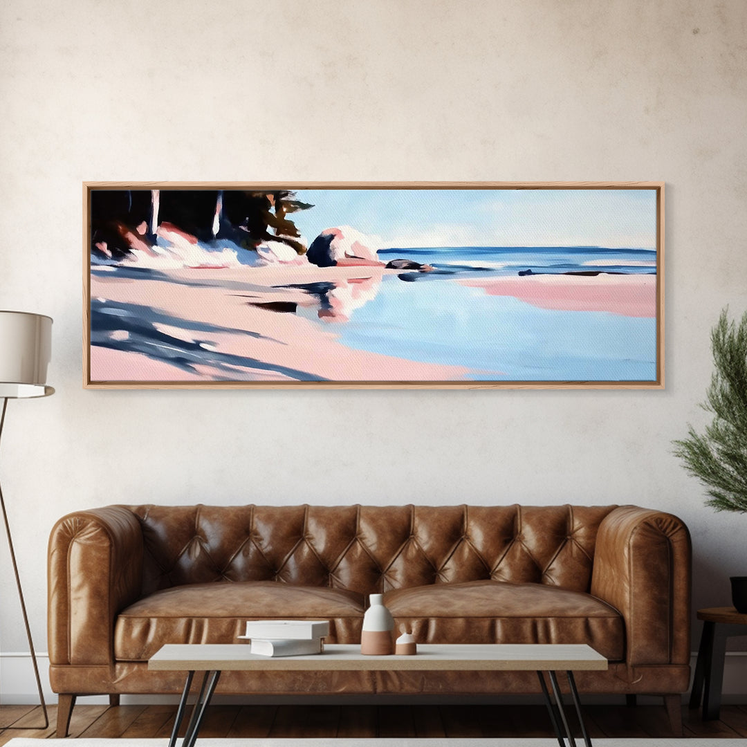 Coastal Serenity, Beach Reflection, Nautical Art, Framed Canvas Print, Ocean Inspired Wall Decor, Relaxing Seaside Aesthetic