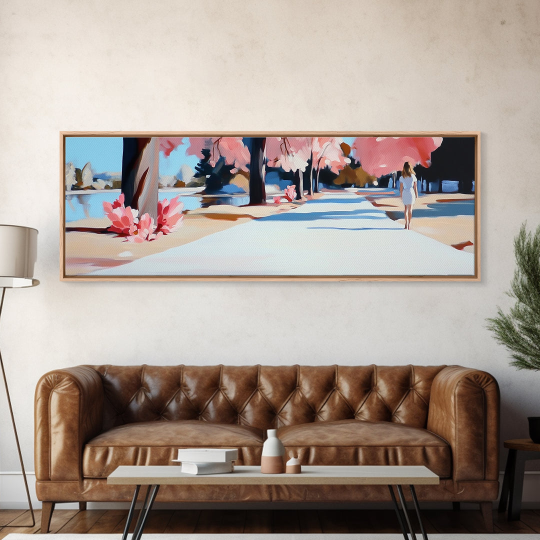 Cherry Blossom Path, Romantic Walkway, Springtime Art, Canvas Print, Soft Floral Wall Art, Dreamy Pastel Tones, Bedroom Decor