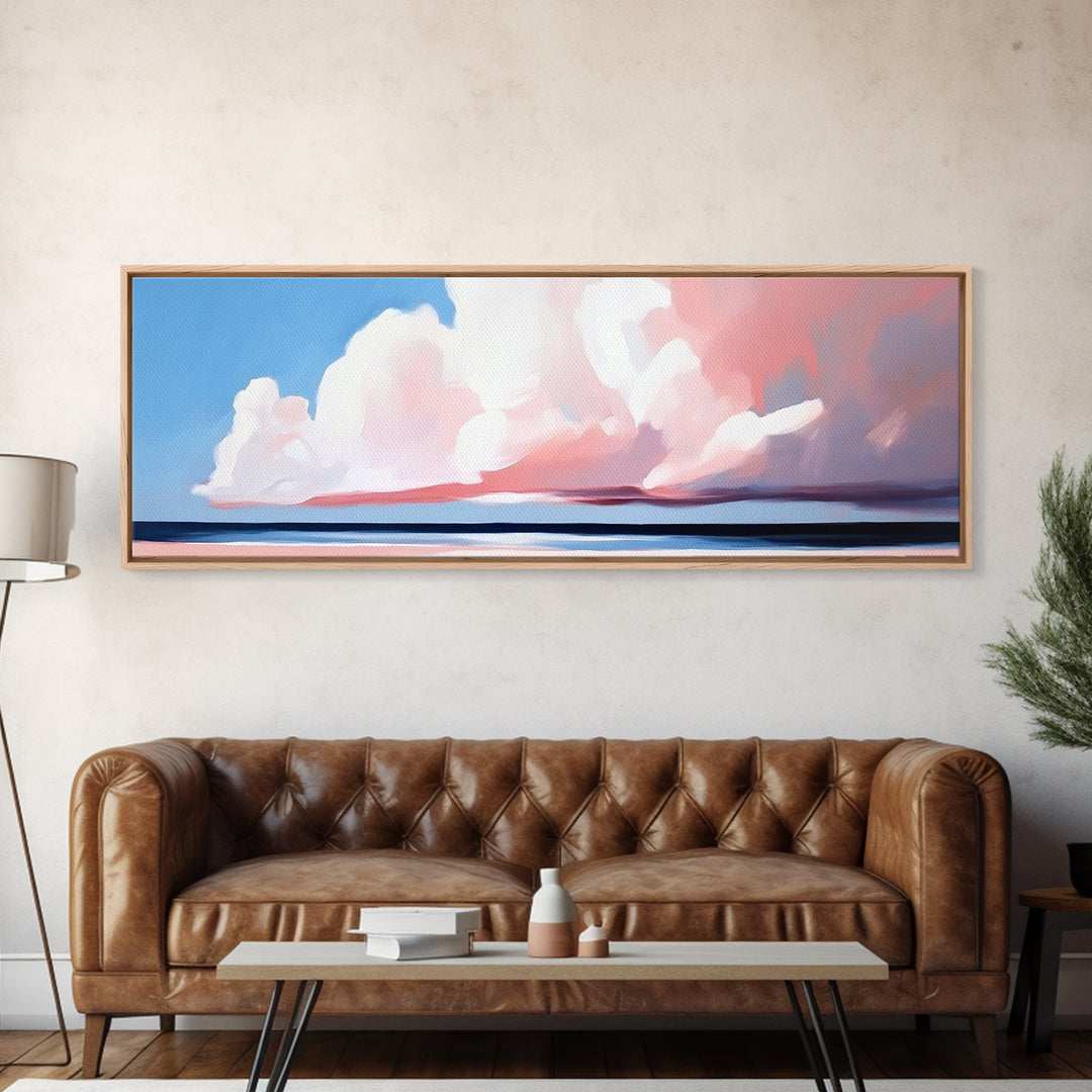 Cloudy Horizon, Sunset Beach, Pastel Sky, Canvas Print, Modern Seascape, Relaxing Coastal Wall Art, Dreamy Ocean Decor, Minimalist