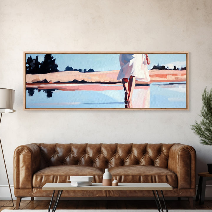 Ocean Walk, Barefoot Beach, Serene Waves, Coastal Canvas Print, Bedroom Wall Art, Minimalist Art, Relaxing Seascape Aesthetic