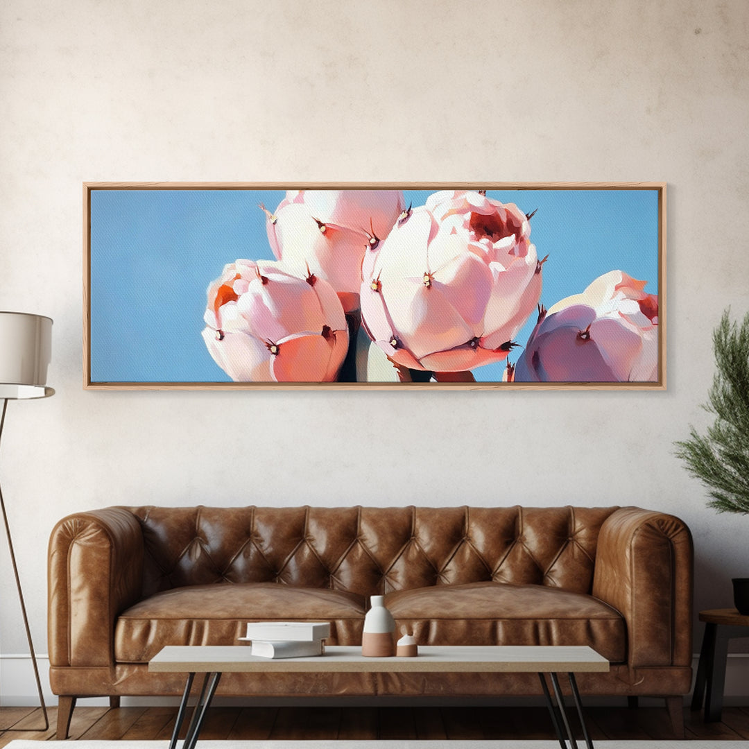 Cactus Flower Art, Desert Boho Decor, Minimalist Nature Painting, Southwest Framed Canvas Print, Rustic Wall Art, Earthy Home Aesthetic