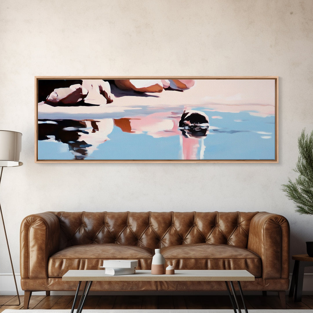 Rock Pool Reflection, Abstract Beach Art, Coastal Serenity, Soft Pastel Decor, Modern Minimalist Aesthetic, Canvas Print, Ocean Vibes