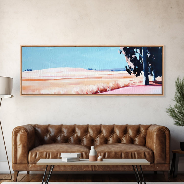 Rolling Fields, Pastel Landscape, Countryside Painting, Nature Decor, Modern Farmhouse Art, Living Room Wall Art, Framed Canvas Print