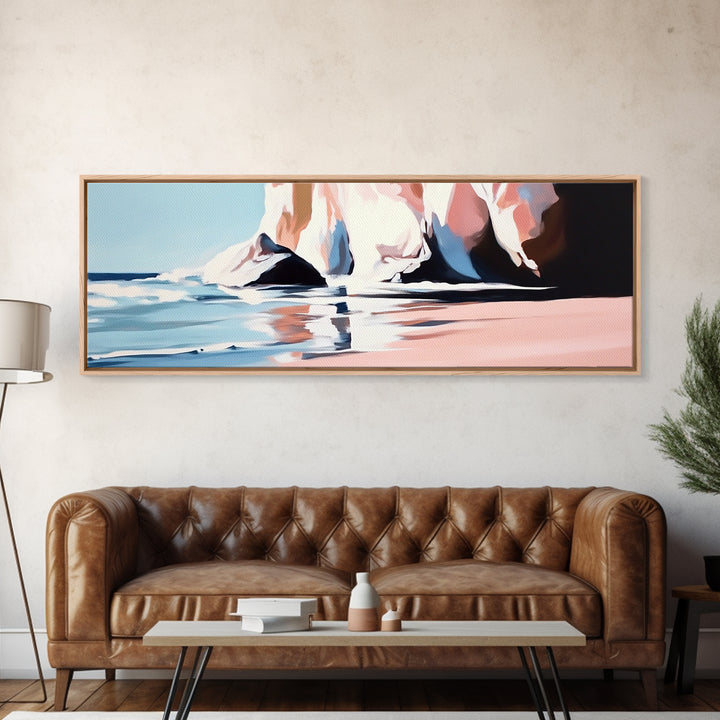 Cliffside Waves, Ocean Reflection, Seaside Landscape, Coastal Art, Beach House Wall Decor, Nautical Print, Framed Canvas Print