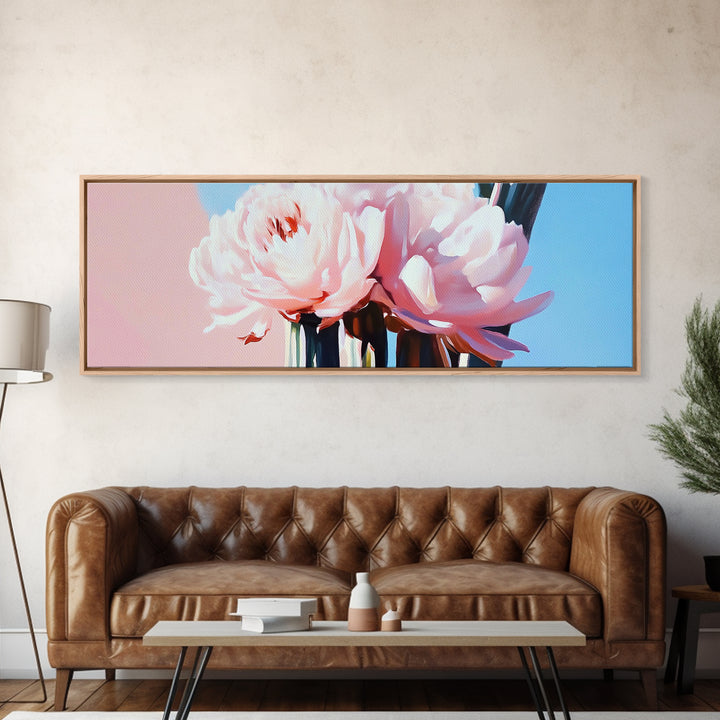 Peony Blooms, Pastel Wall Art, Feminine Aesthetic, Romantic Decor, Framed Canvas Print, Boho Bedroom Art, Floral Artwork