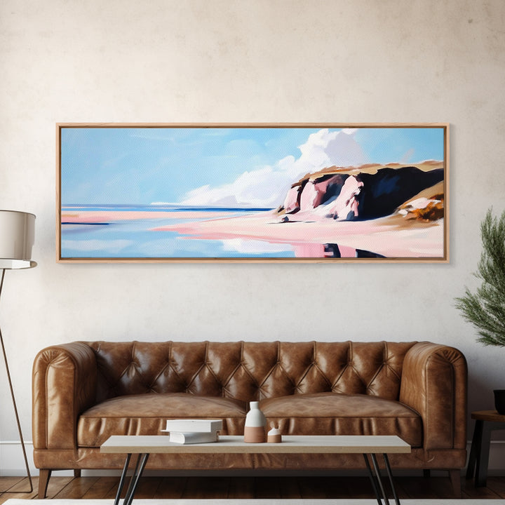Coastal Landscape, Beach Wall Art, Ocean Painting, Pastel Seascape, Living Room Decor, Minimalist Art, Framed Canvas Print