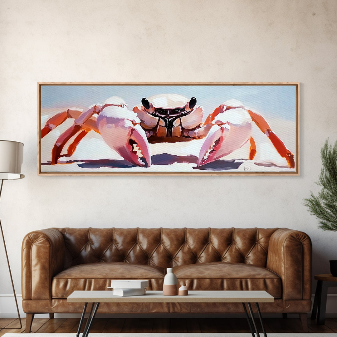 Crab Art, Beach Wall Art, Coastal Decor, Nautical Painting, Ocean Animal Print, Pastel Tones, Living Room Art, Canvas Print