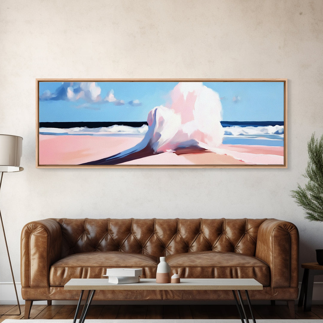 Crashing Waves, Ocean Seascape, Coastal Painting, Pastel Beach Decor, Minimalist Art, Nautical Wall Print, Living Room Art, Canvas Print