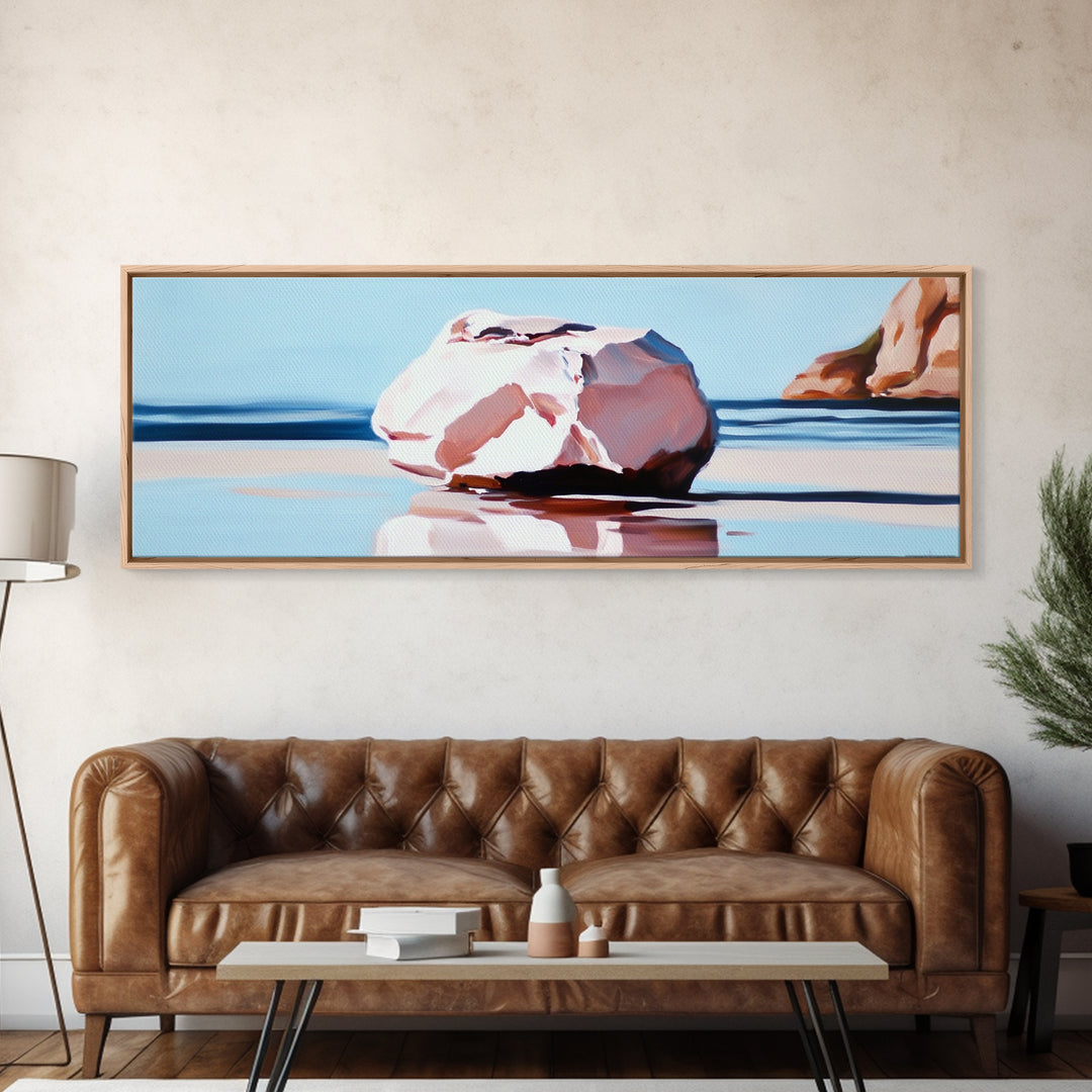 Beach Rock, Coastal Scene, Serene Landscape, Framed Canvas Print, Minimalist Wall Art, Modern Decor, Ocean Wall Art, Office Art