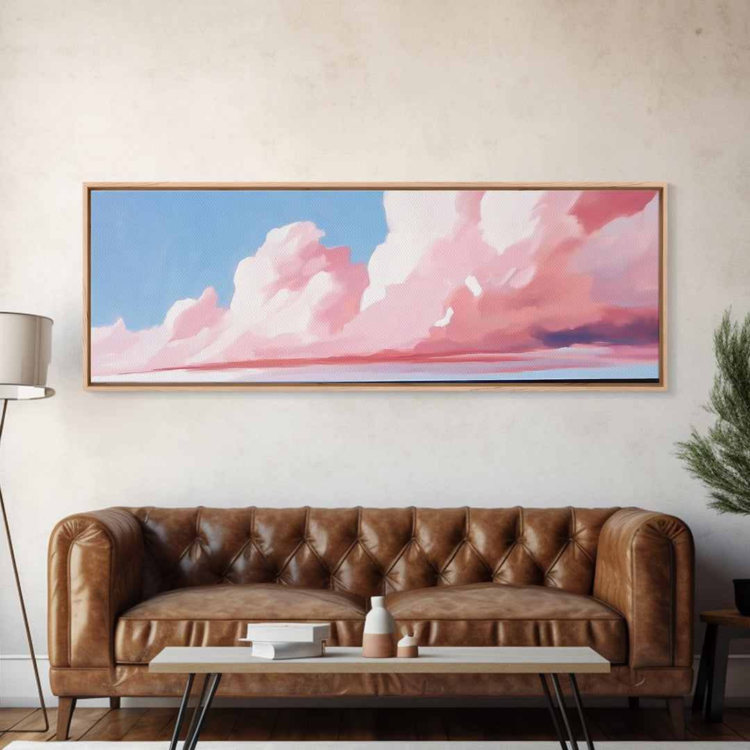 Blush Clouds, Sky Painting, Soft Aesthetic, Framed Canvas Print, Modern Landscape, Living Room Wall Art, Minimalist Abstract Art
