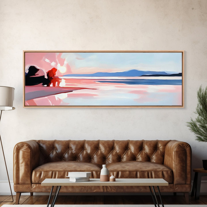 Ocean Bliss, Beach Serenity, Sunset Vibes, Framed Canvas Print, Coastal Decor, Nautical Theme, Living Room Art, Relaxing Wall Painting