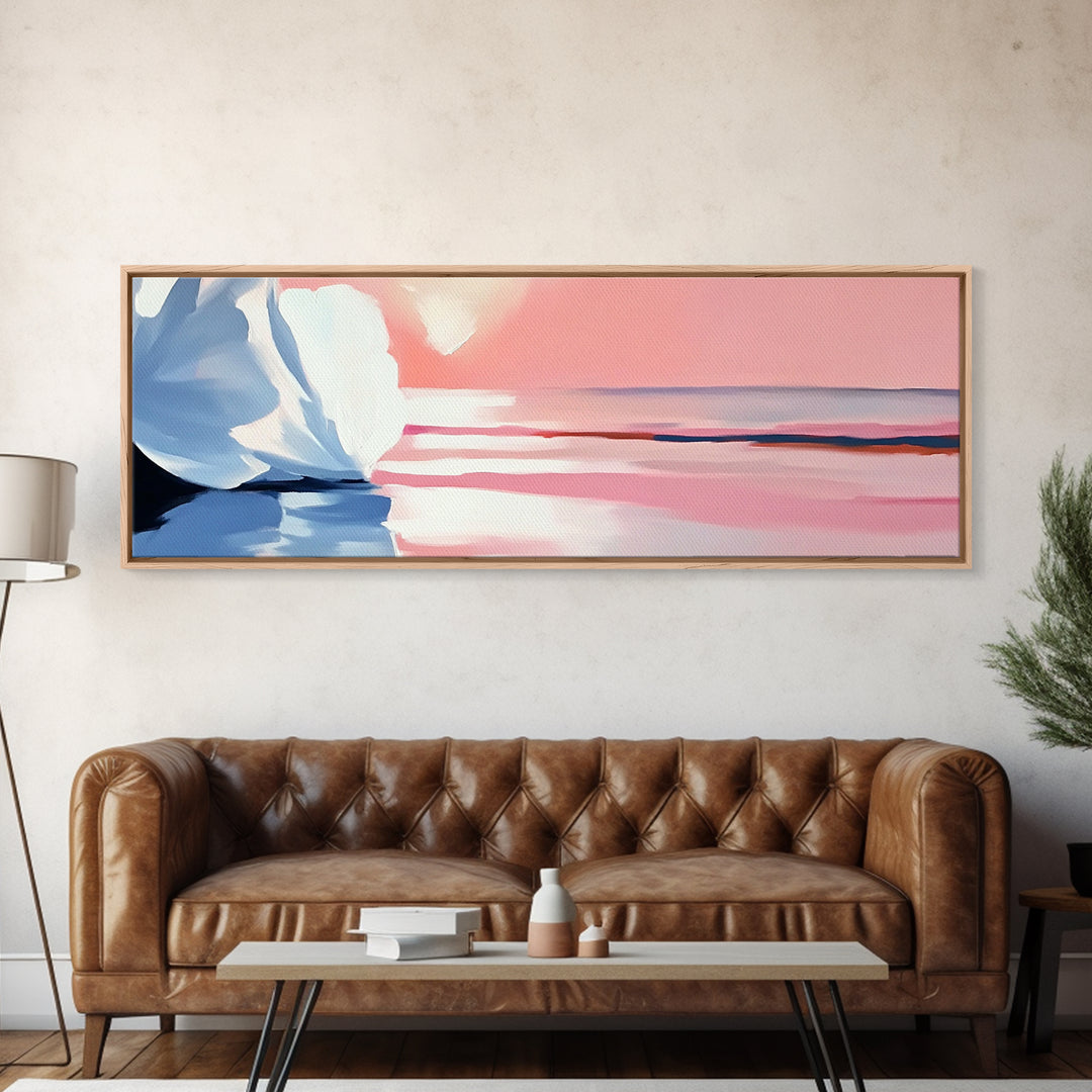 Blush Sky, Ocean Reflection, Pastel Landscape, Coastal Serenity, Canvas Print, Bedroom Wall Art, Modern Impressionist, Gift Idea