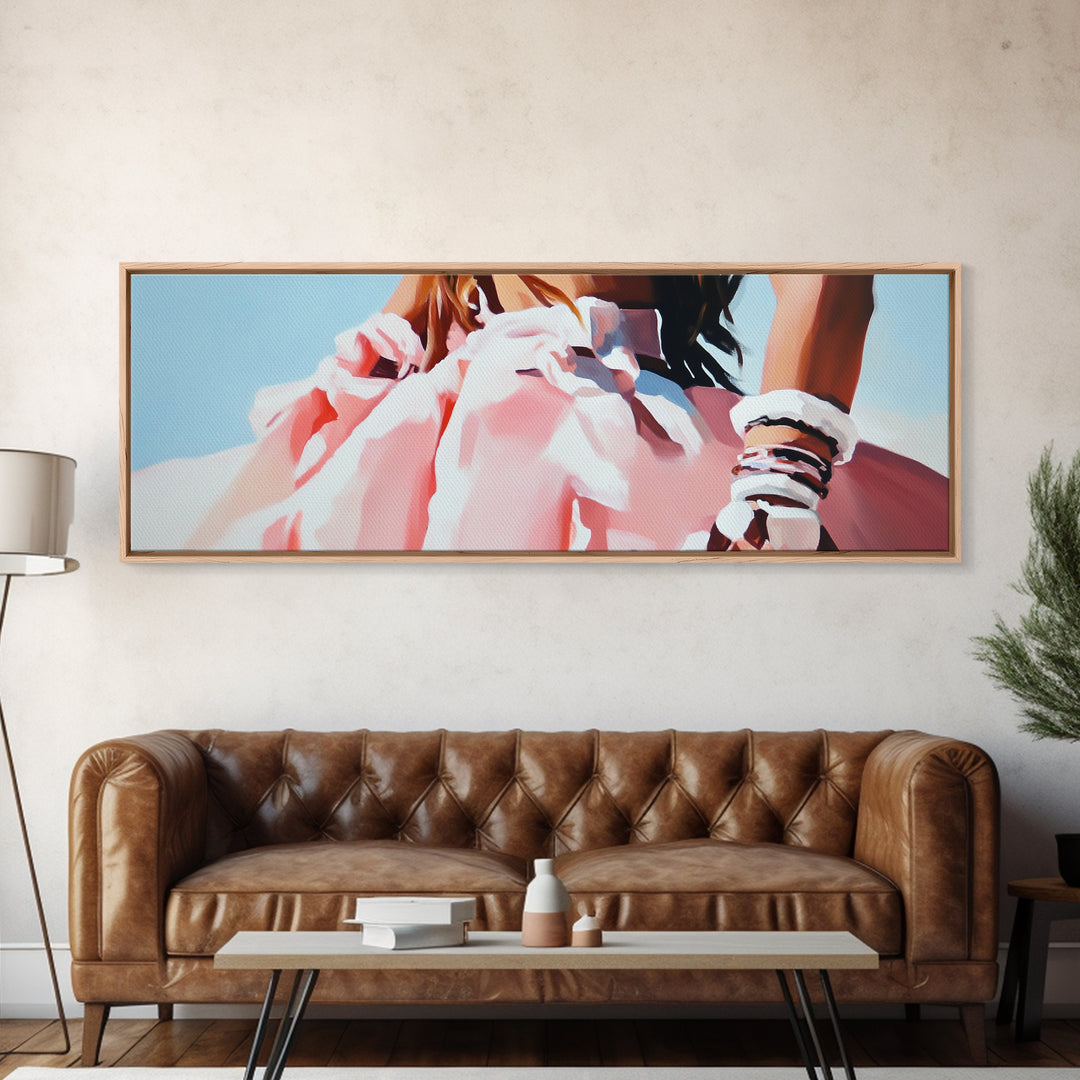 Boho Fashion Art, Flowing Dress Print, Pastel Aesthetic Painting, Minimalist Chic Decor, Large Canvas Print, Bedroom Wall Art