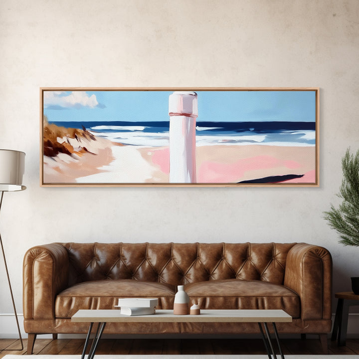 Beach Fence Painting, Coastal Scene Print, Ocean Art, Minimalist Seascape, Large Canvas Print, Living Room Wall Decor, Nautical Art