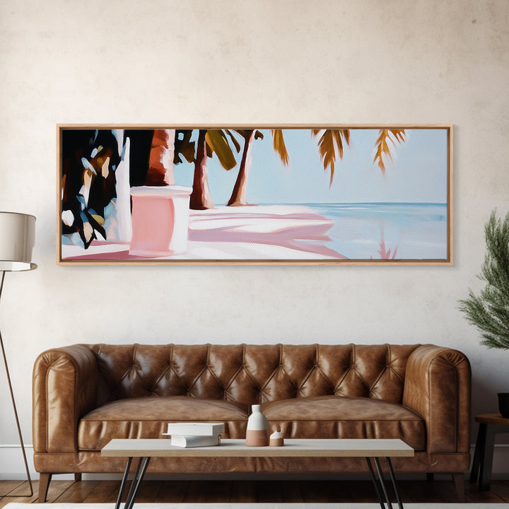 Palm Beach, Tropical Oasis, Ocean View, Framed Canvas Print, Boho Wall Art, Bedroom Decor, Coastal Aesthetic, Minimalist Art