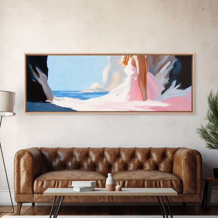 Ocean Cave, Dreamy Seascape, Coastal Beauty, Framed Canvas Print, Living Room Art, Boho Beach Decor, Minimalist Modern Landscape