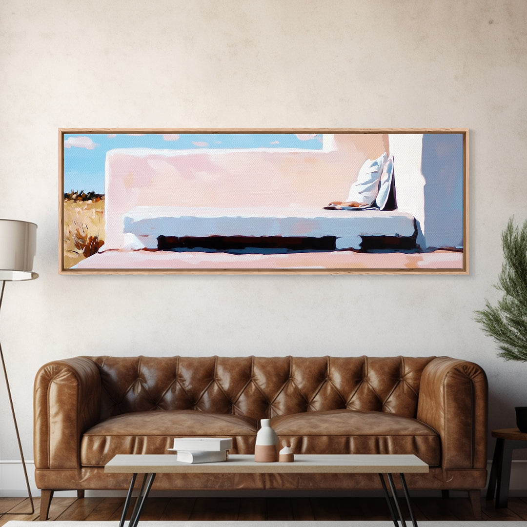 Desert Bench, Cozy Minimalist, Soft Neutral Tones, Boho Retreat, Modern Home Decor, Canvas Print, Living Room Wall Art, Earthy Tones