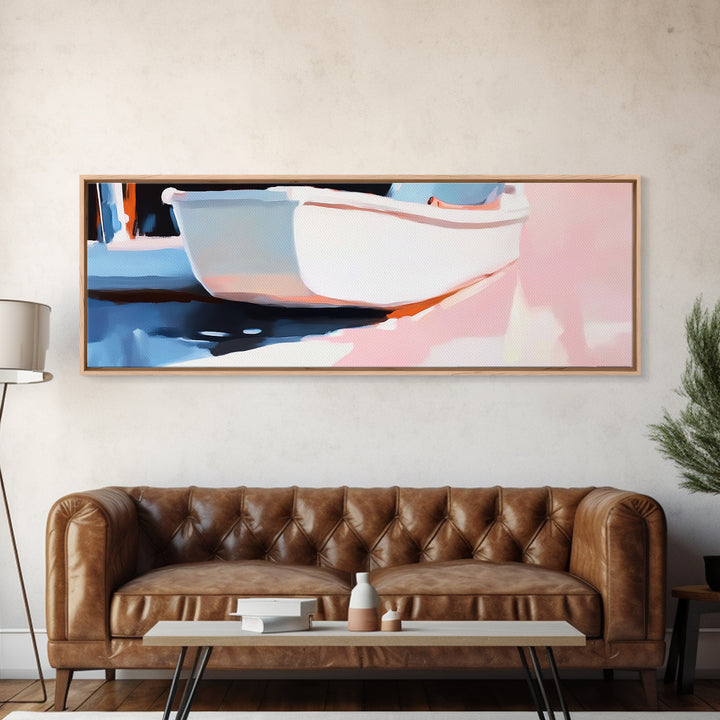 Pastel Bathtub, Soft Interior, Cozy Minimalist, Self Care Aesthetic, Spa Wall Art, Canvas Print, Bathroom Decor, Relaxing Home Style