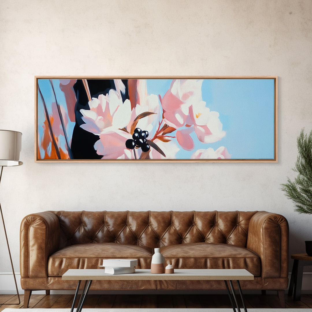 Cherry Blossoms, Floral Wall Art, Spring Decor, Nature Painting, Pastel Aesthetic, Elegant Botanical, Living Room, Canvas Print