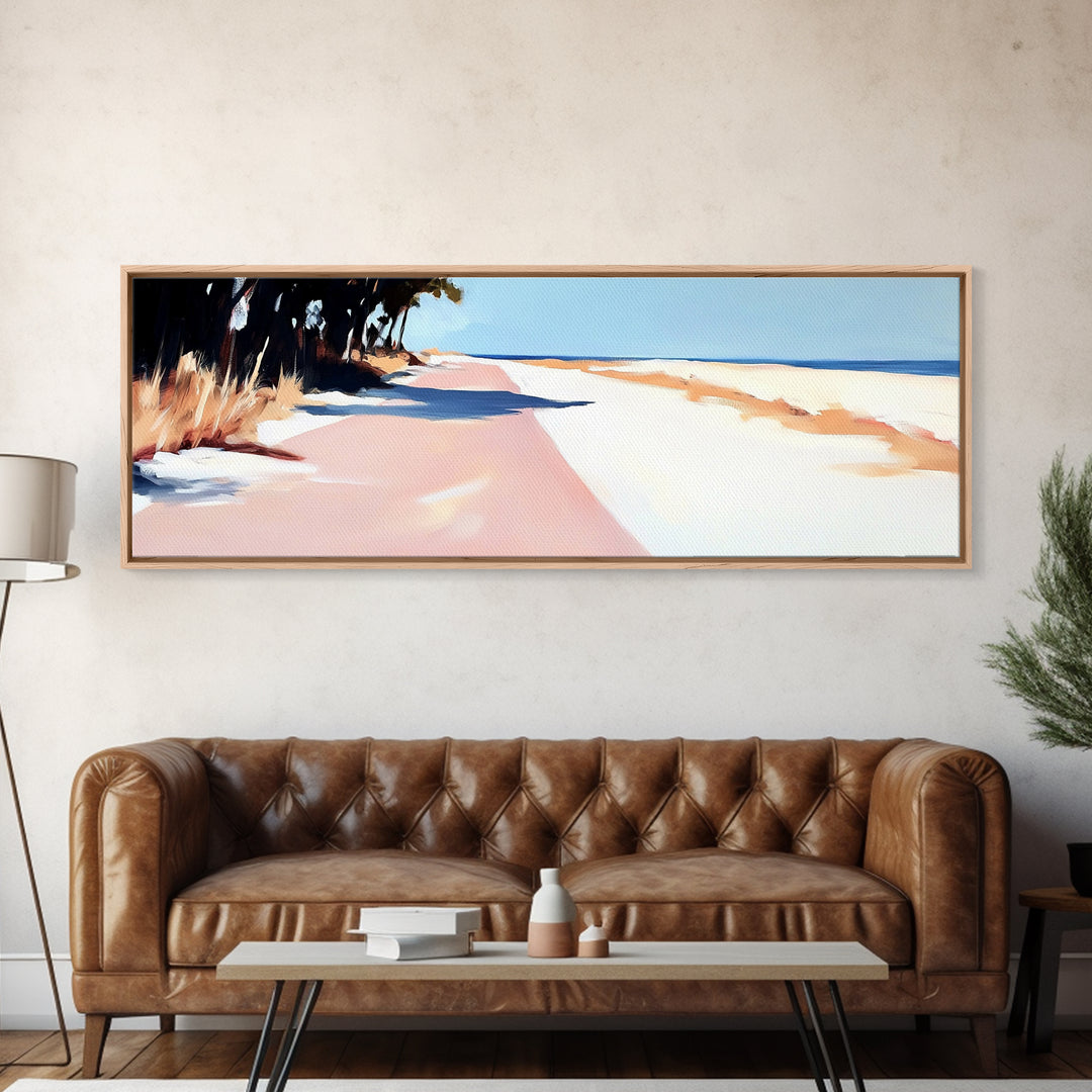 Beach Path, Sand Dunes, Coastal Landscape, Office Wall Art, Minimalist Seascape, Neutral Aesthetic, Framed Canvas Print, Modern Home Design